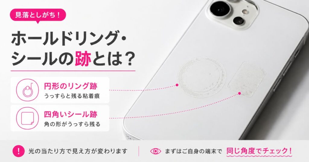 スマートフォンの背面に残ったホールドリング跡とシール跡