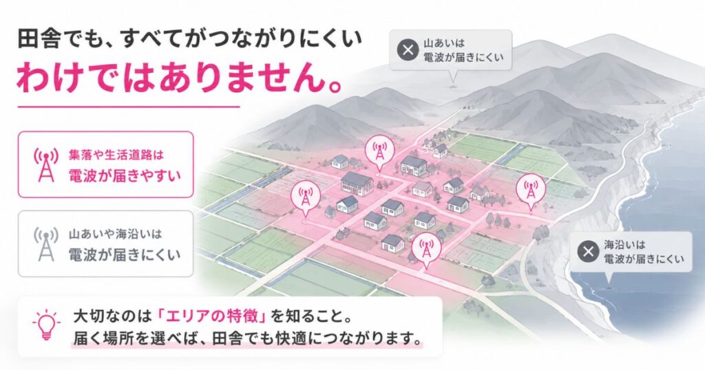 田舎や地方で楽天モバイルの電波が届く場所と届きにくい場所の違い