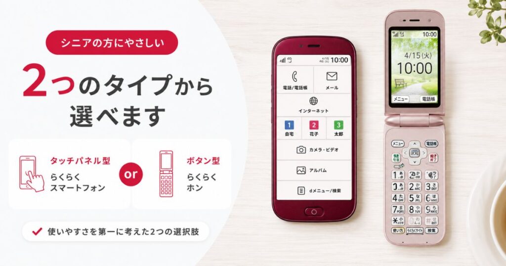 タッチパネル型とボタン型で選べるドコモのシニア向け端末2機種