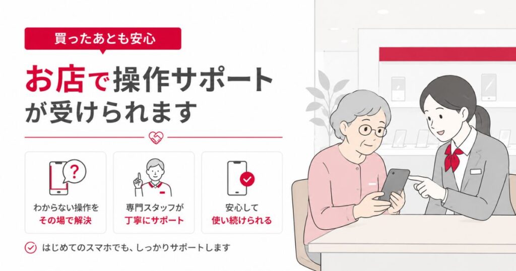 ドコモショップでスタッフがスマホの操作方法を対面で教えている様子